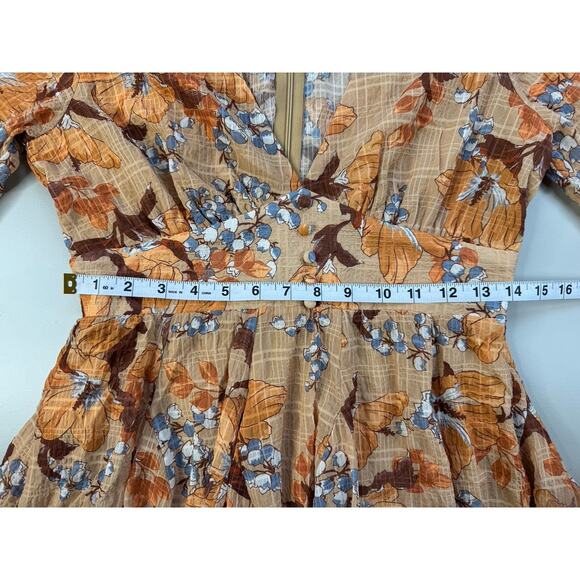 VTG Anthropologie Womens Flying Tomato Dress M Boho 70s Retro Ruffle Sheer Vneck - Picture 10 of 16